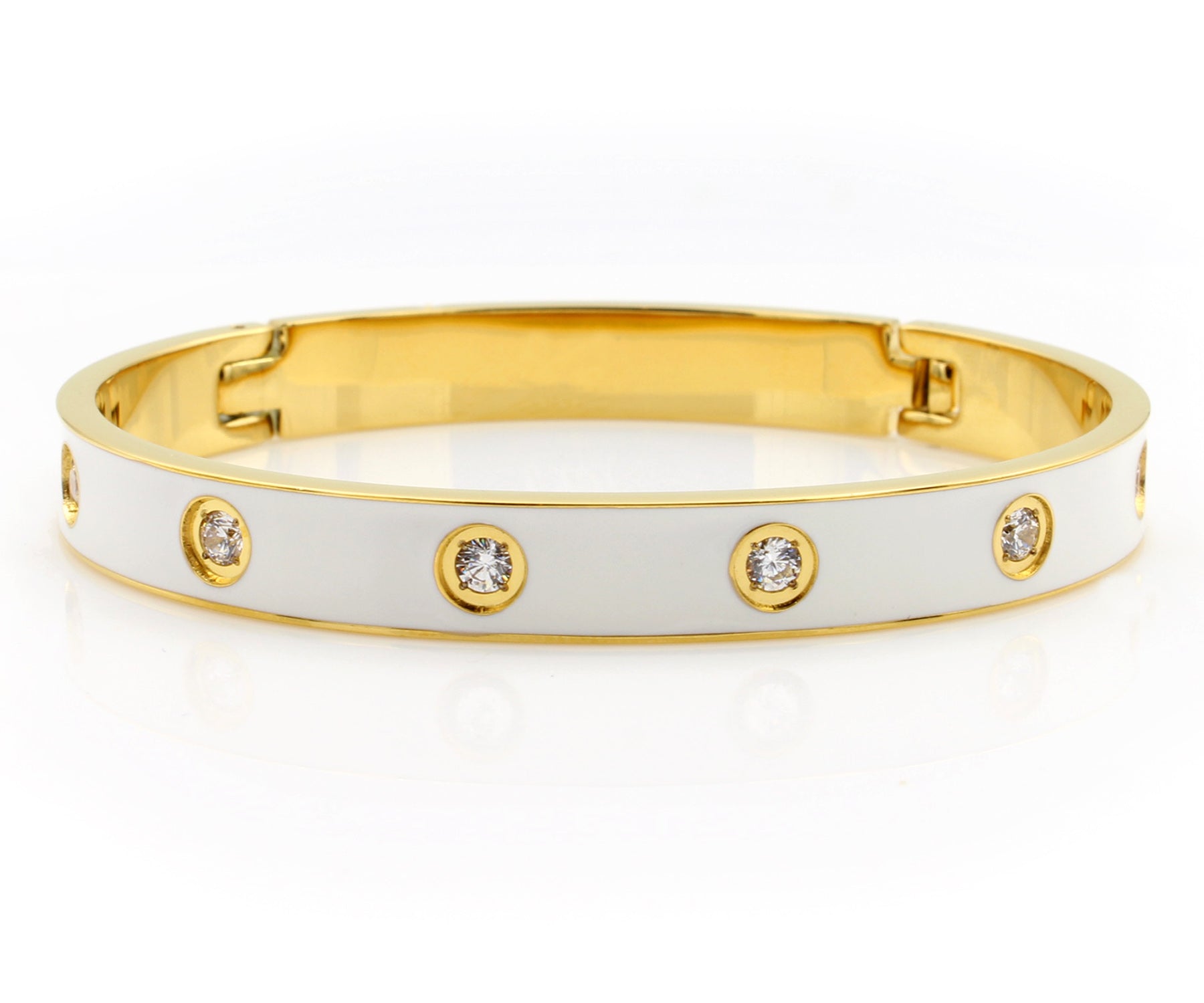 Star Spangle White Enamel Gold Bangle Bracelet