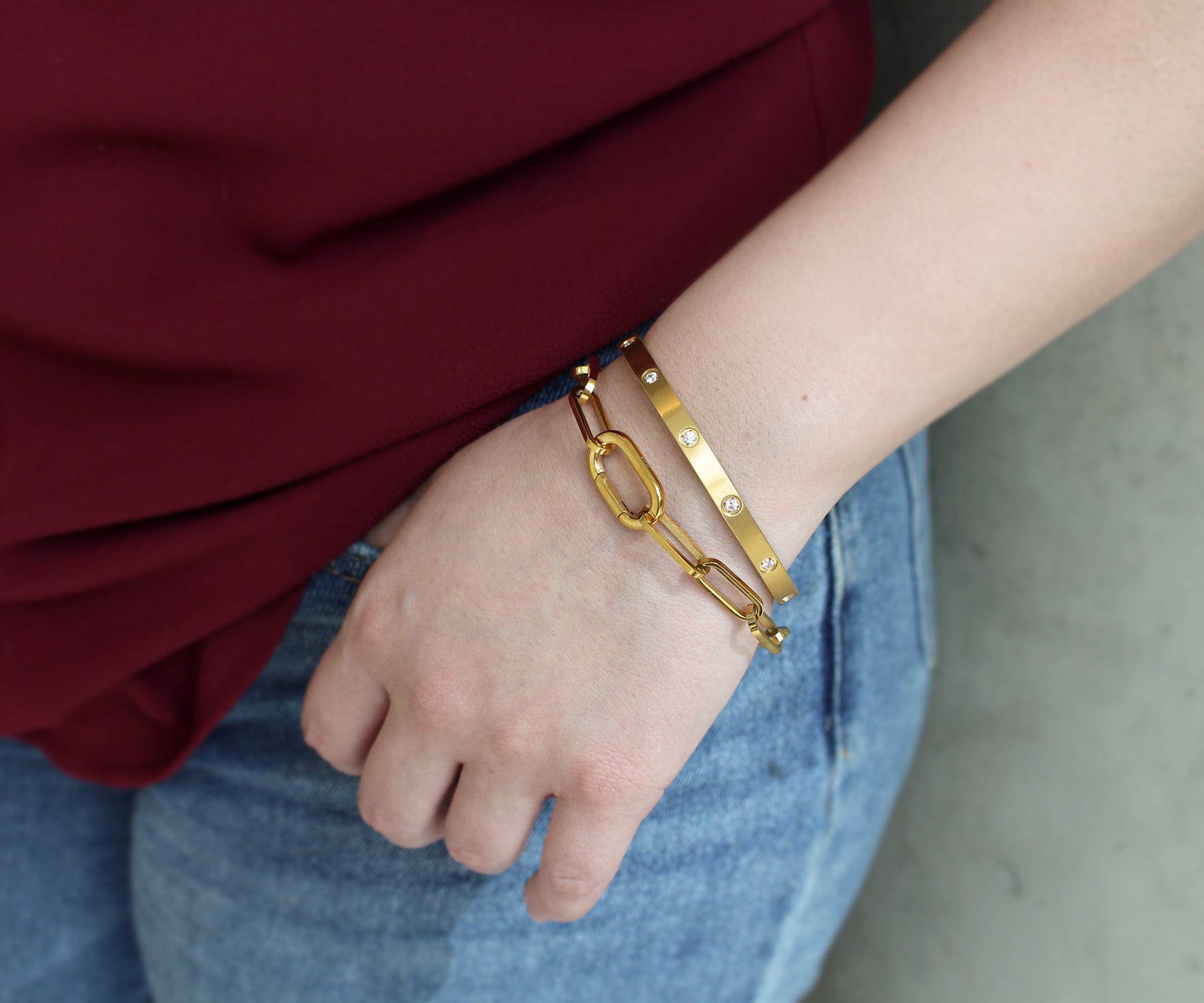 Star Bangle Narrow Gold Bracelet