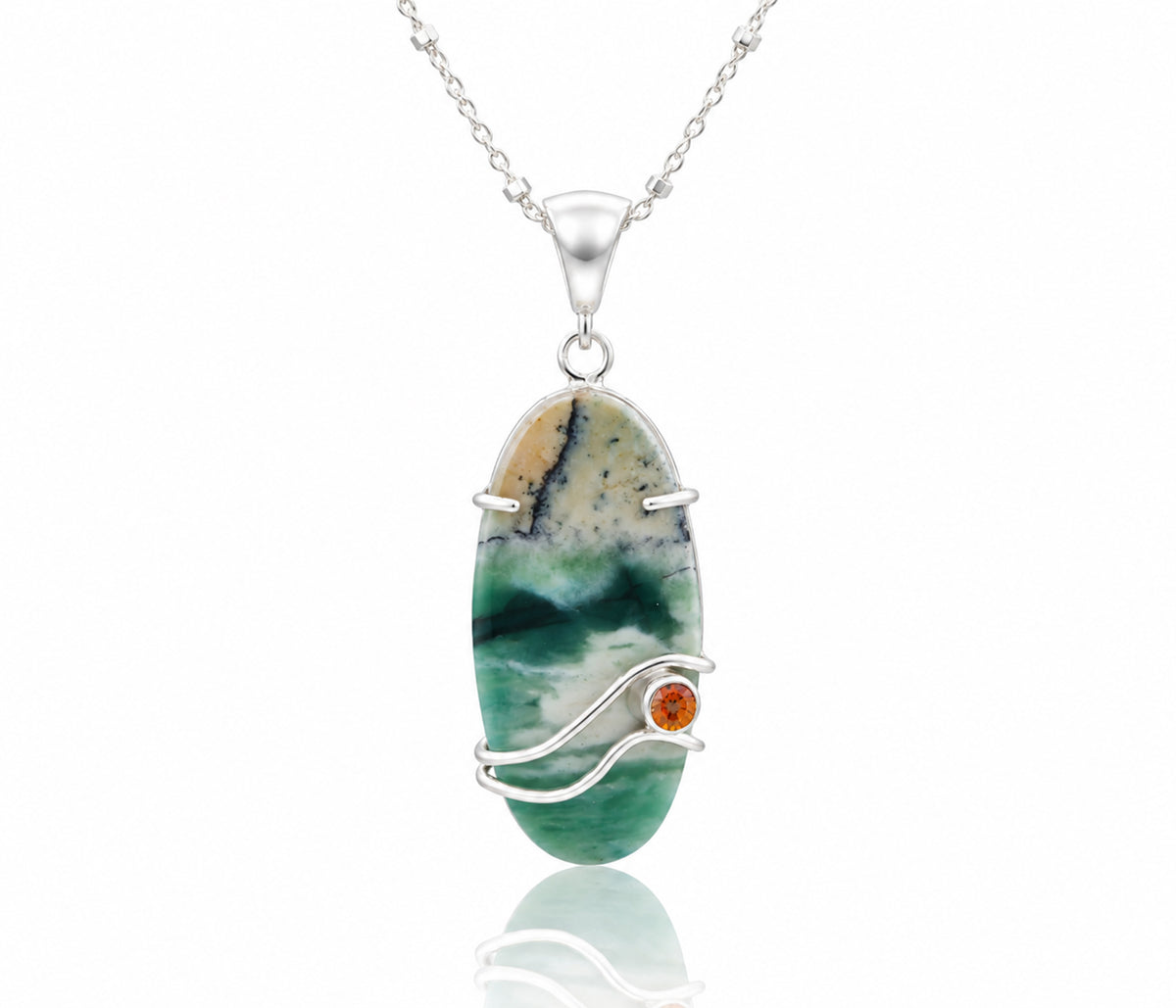 Beach Opal Petrified Wood Sunrise Oval Necklace