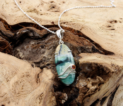 Beach Opal Petrified Wood Sunrise Oval Necklace