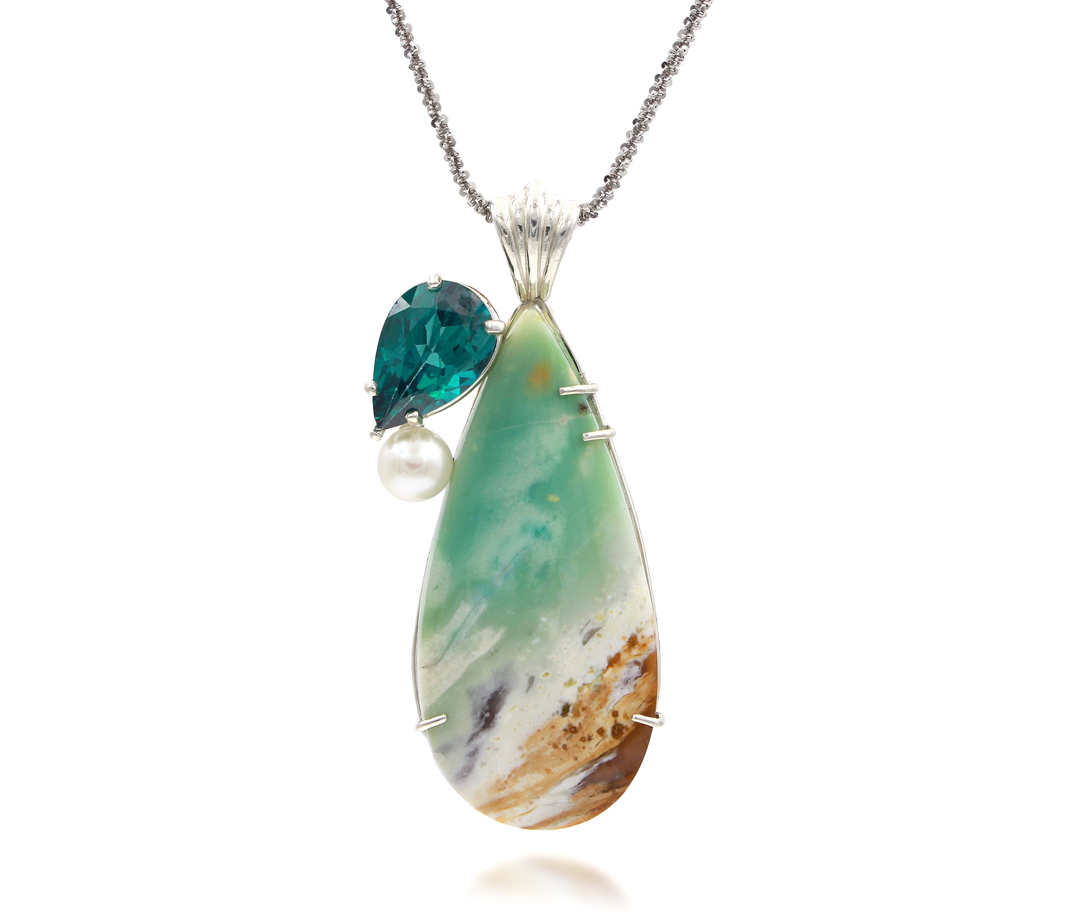 Beach Opal Petrified Wood Topaz Pearl Necklace