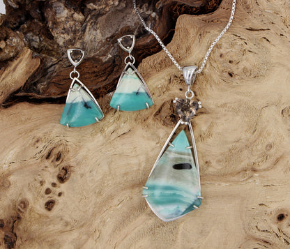 Beach Opal Petrified Wood Triangular Matching Set