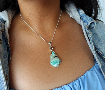 Beach Opal Petrified Wood Triangular Necklace