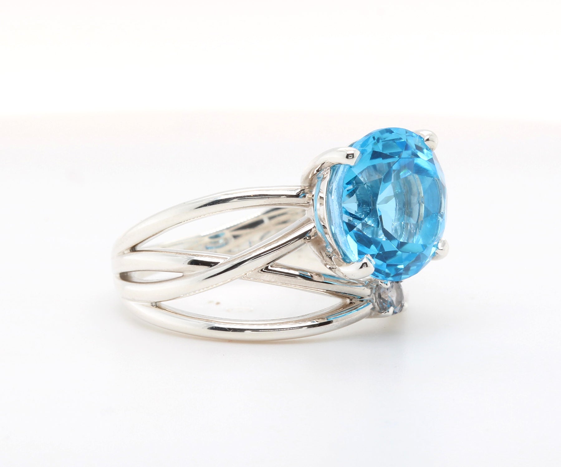 Large Blue Topaz Weave Silver Ring