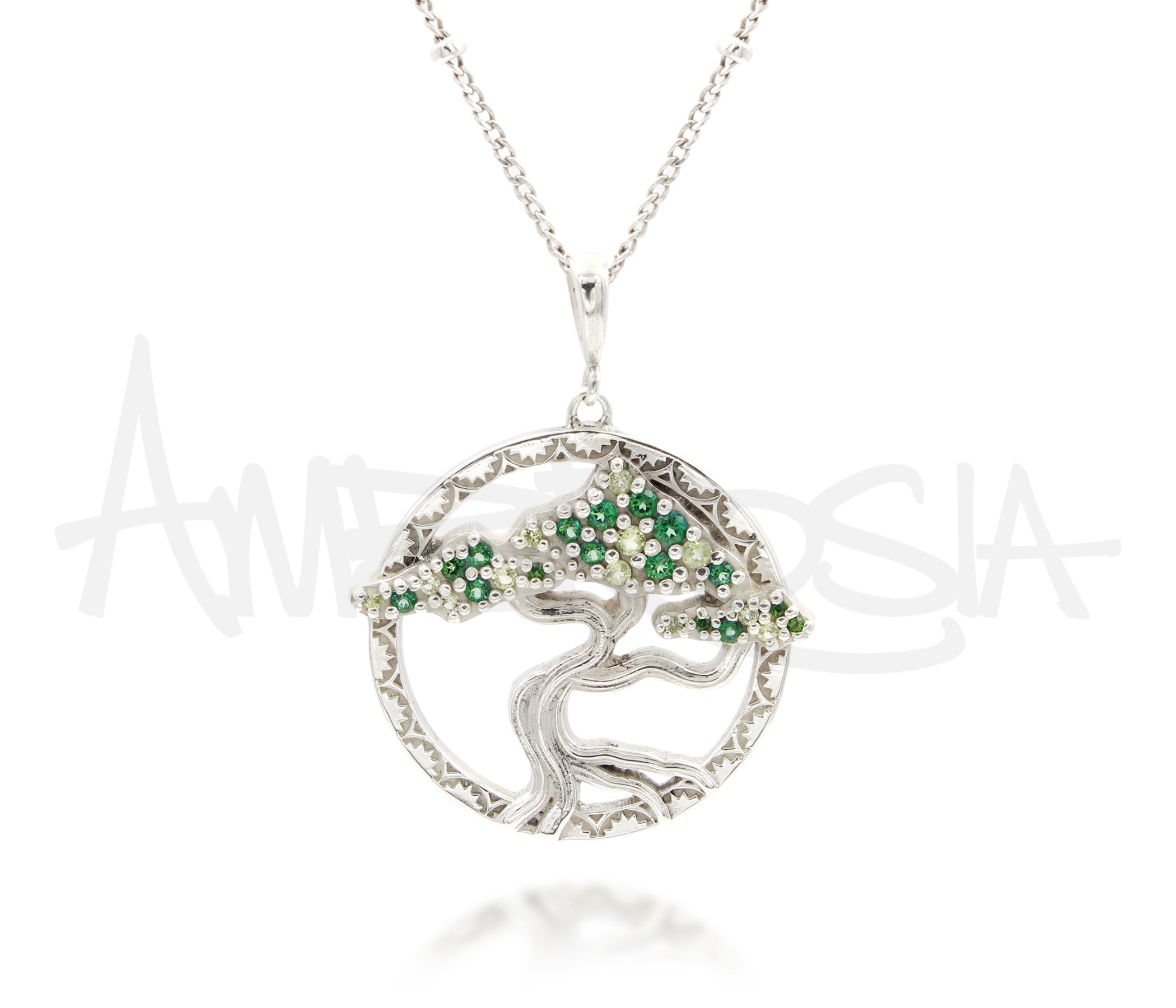 Green Garnet Peridot Bonsai Tree Necklace