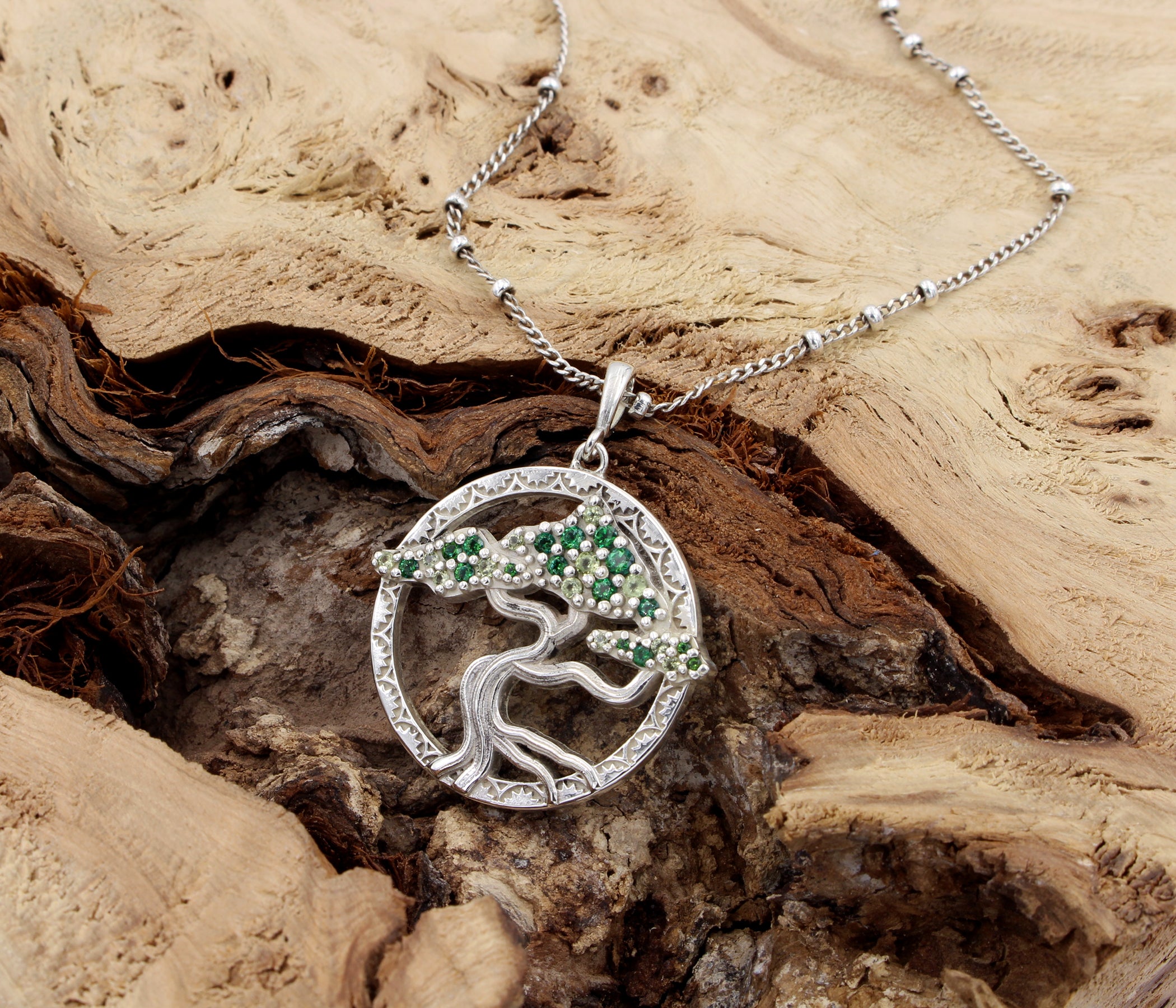 Green Garnet Peridot Bonsai Tree Necklace