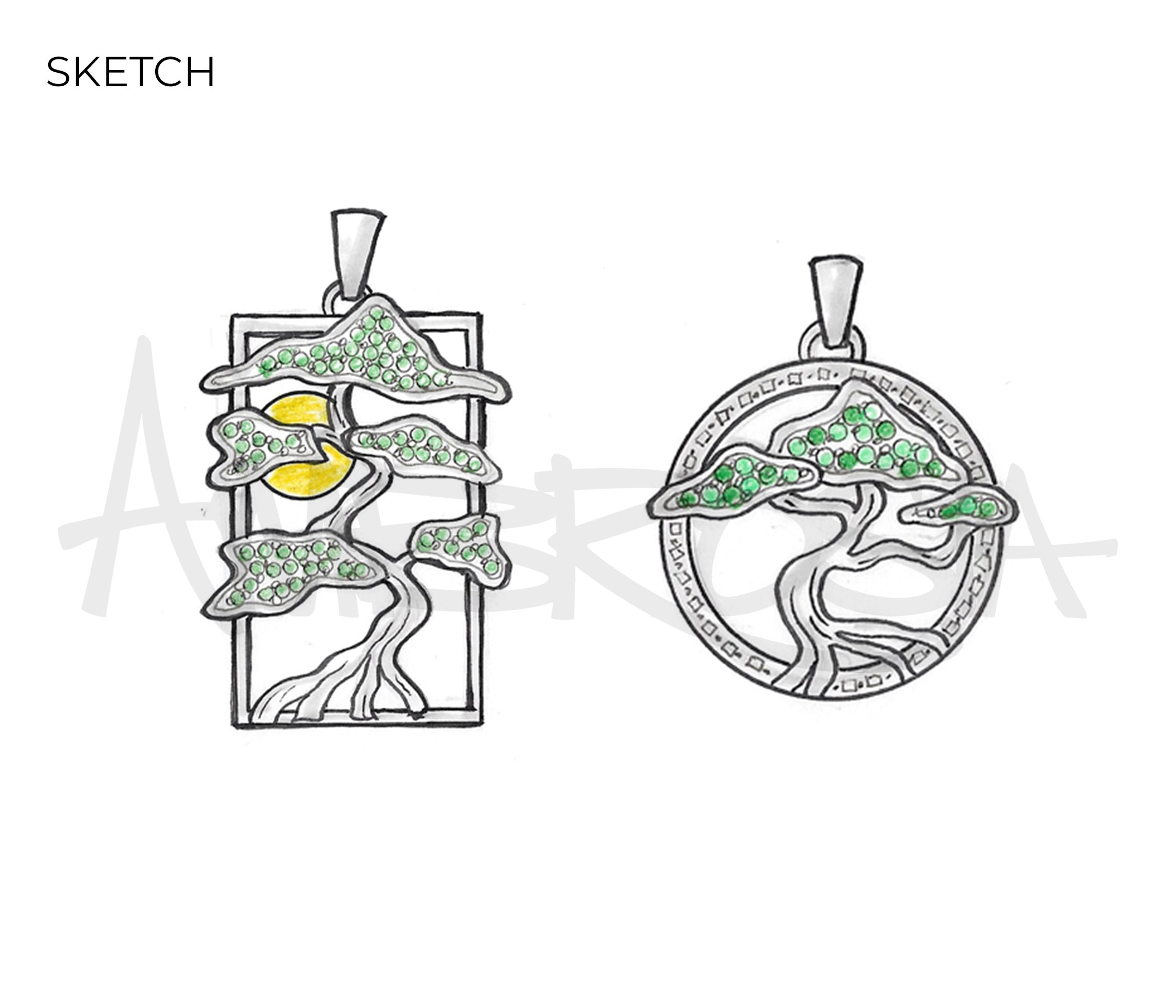 Green Garnet Peridot Bonsai Tree Necklace