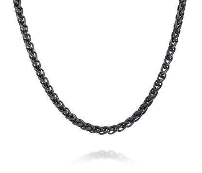 Mens Black Stainless Steel Weave Link Necklace