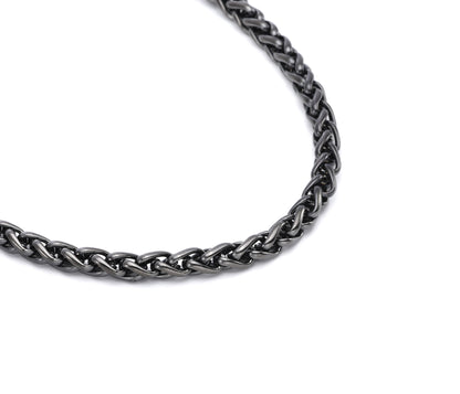 Mens Black Stainless Steel Weave Link Necklace
