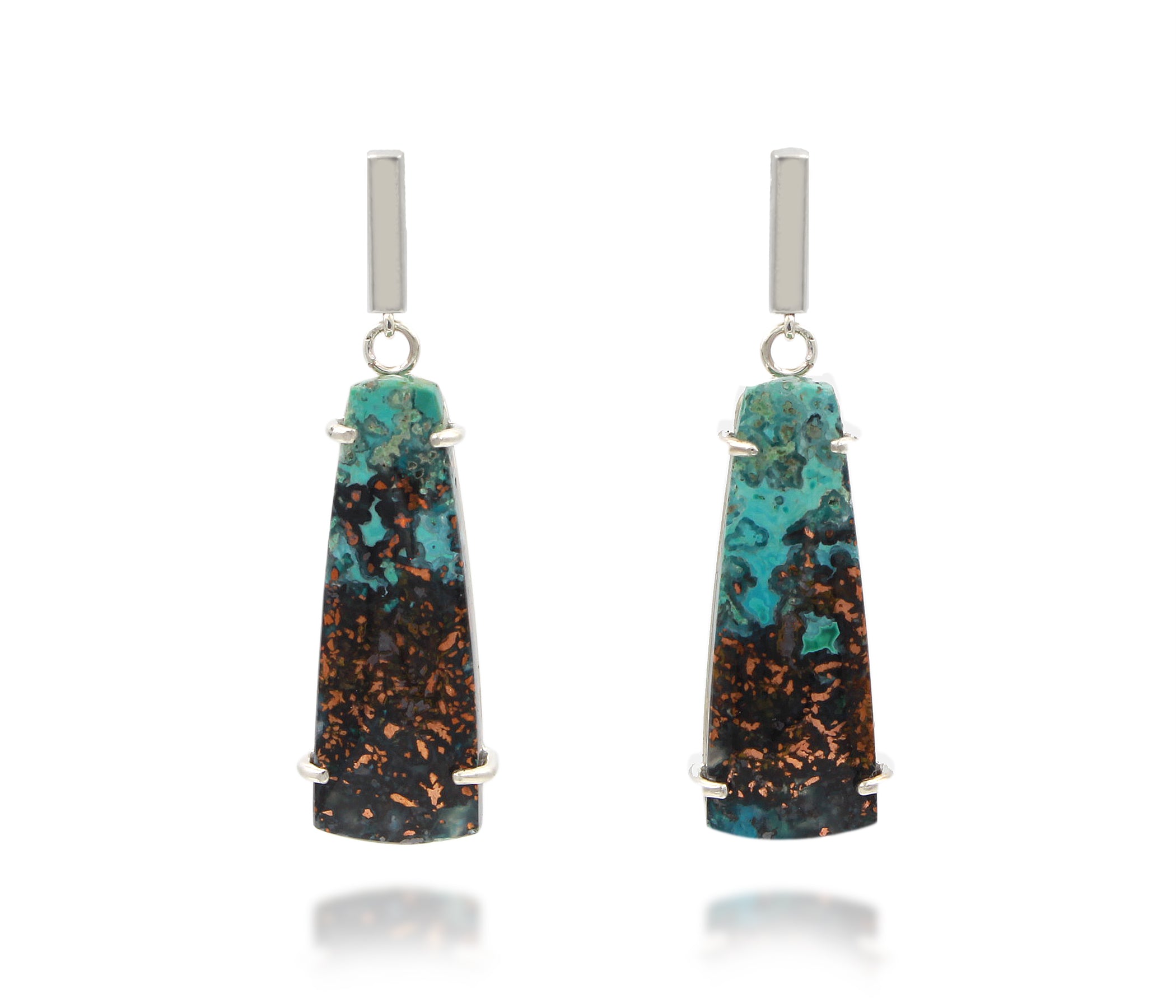 Chrysocolla Dangling Bar Silver Earrings