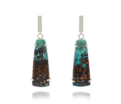 Chrysocolla Dangling Bar Silver Earrings