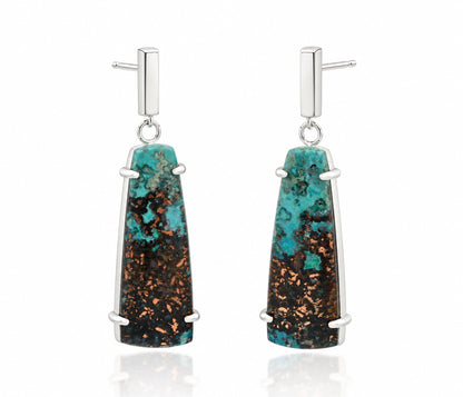 Chrysocolla Dangling Bar Silver Earrings