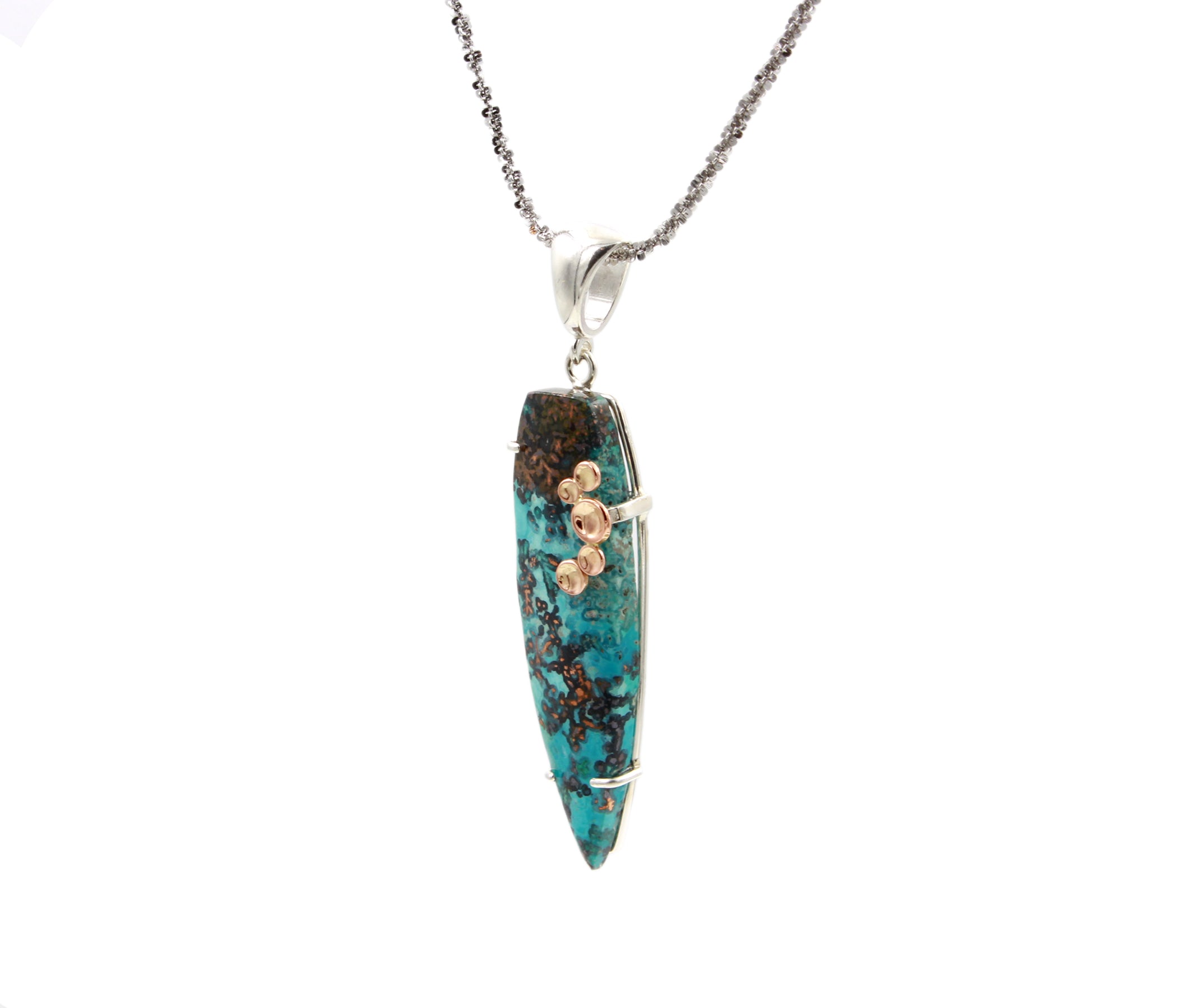 Large Confetti Chrysocolla Rose Gold Dimple Necklace