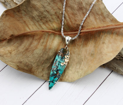 Large Confetti Chrysocolla Rose Gold Dimple Necklace