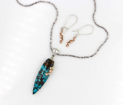 Large Confetti Chrysocolla Rose Gold Dimple Necklace