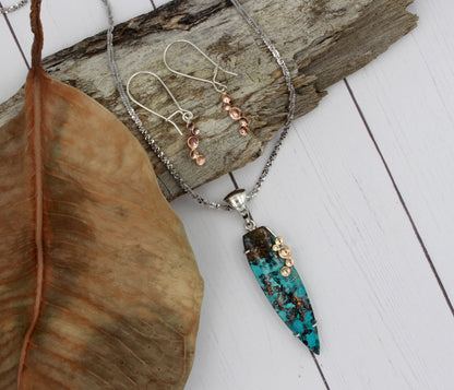 Large Confetti Chrysocolla Rose Gold Dimple Necklace