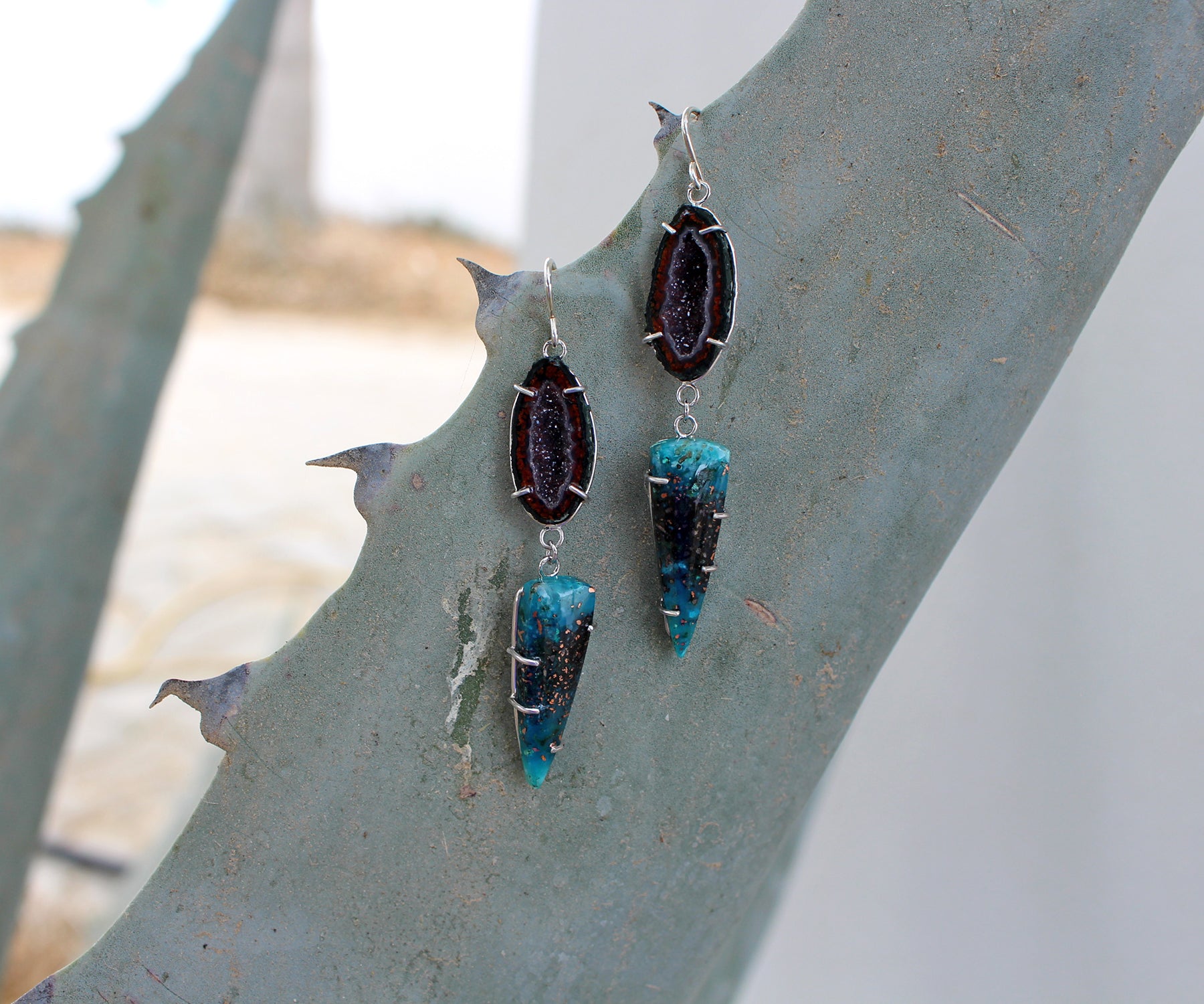 Confetti Chrysocolla Geode Earrings and Necklace Set