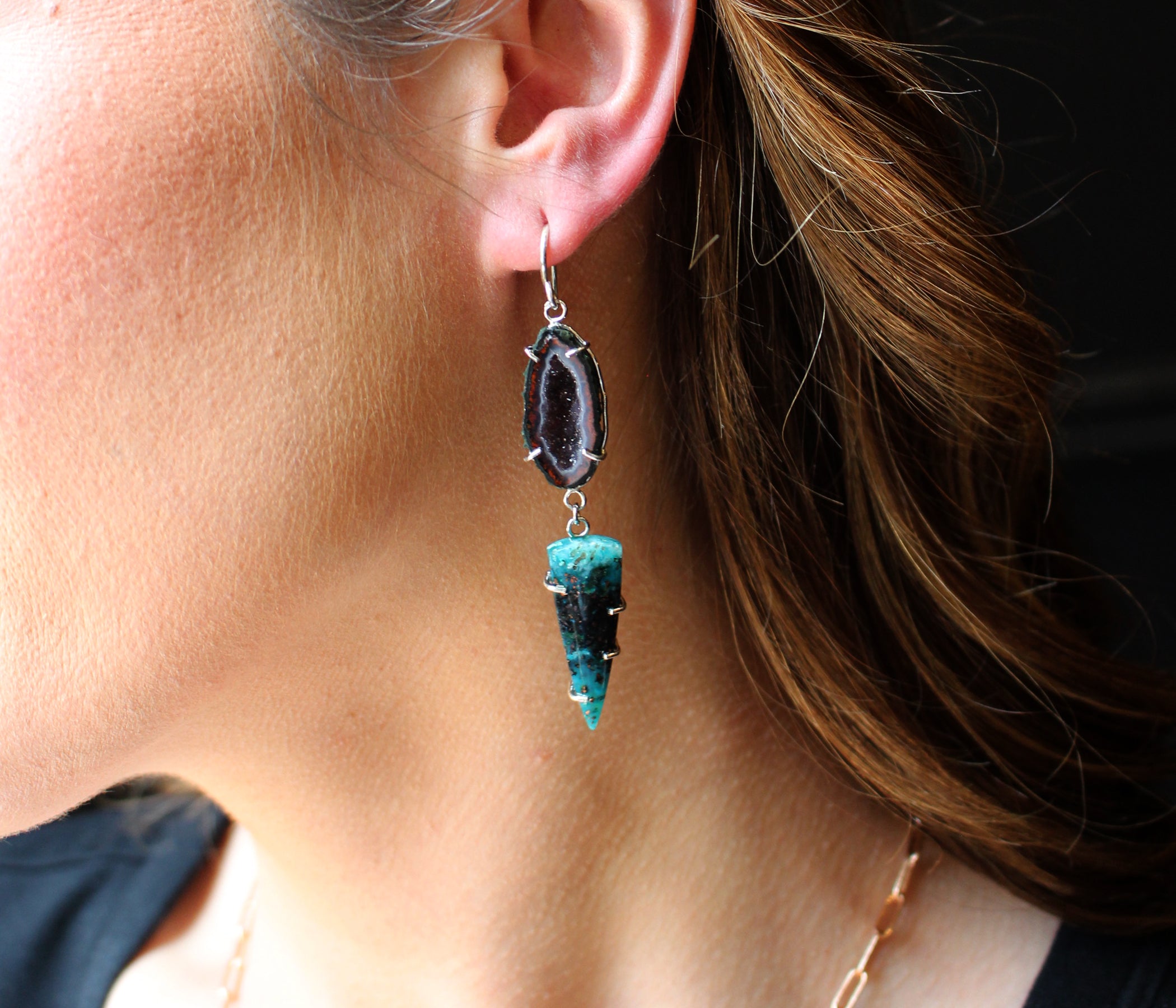 Confetti Chrysocolla Geode Dangle Earrings