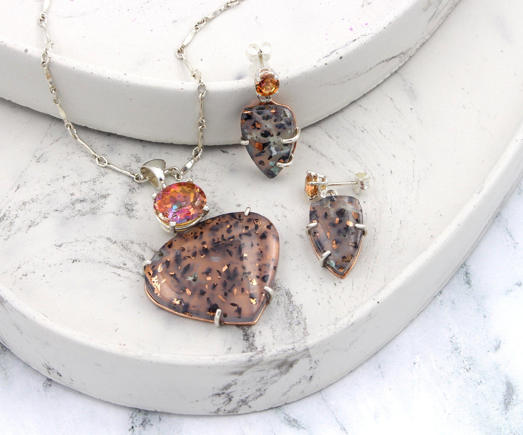 Leopard Confetti Chrysocolla Topaz Matching Necklace and Earrings