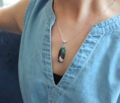 Confetti Chrysocolla Silver Leaf Necklace