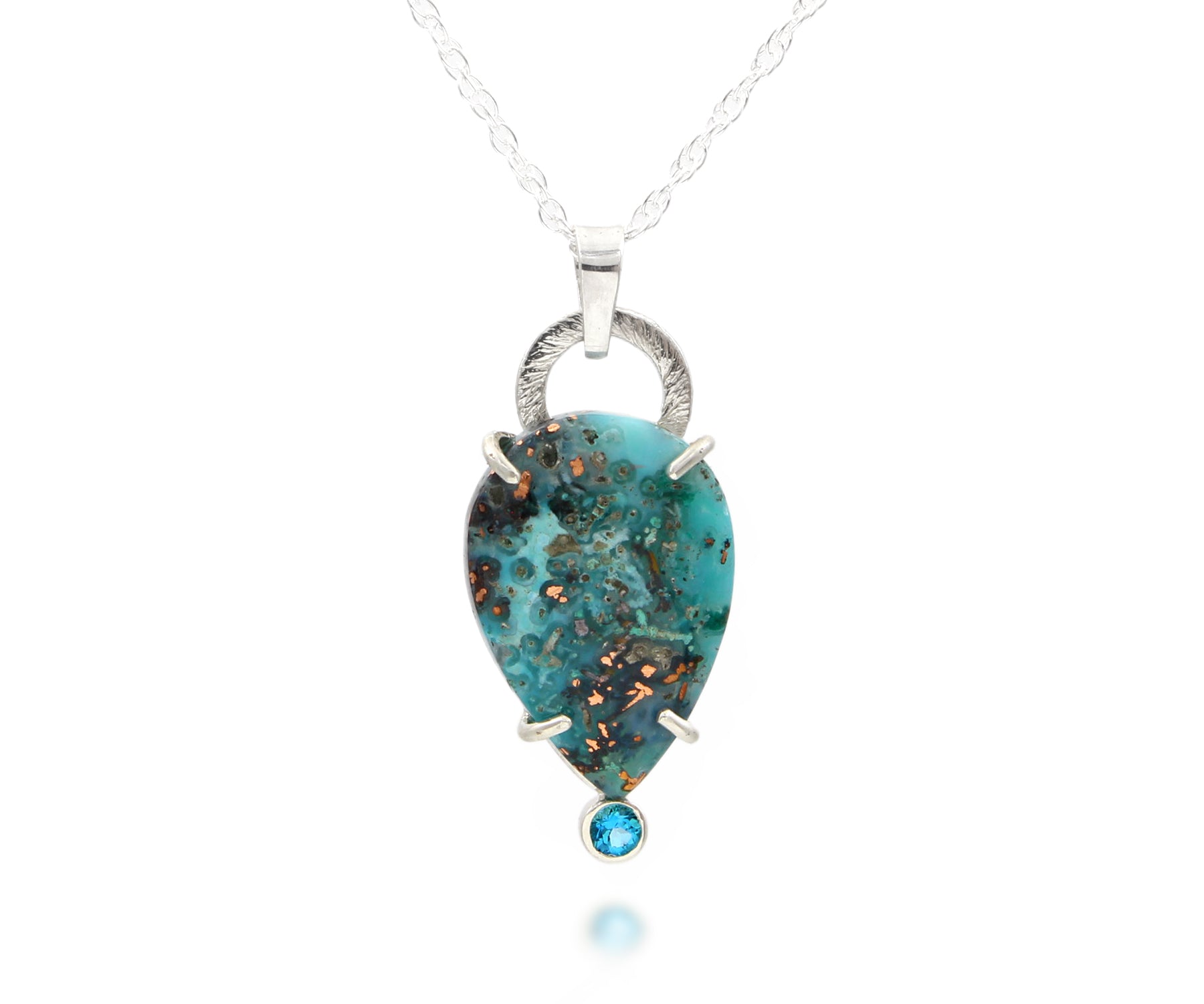 Confetti Chrysocolla Teardrop Topaz Silver Necklace