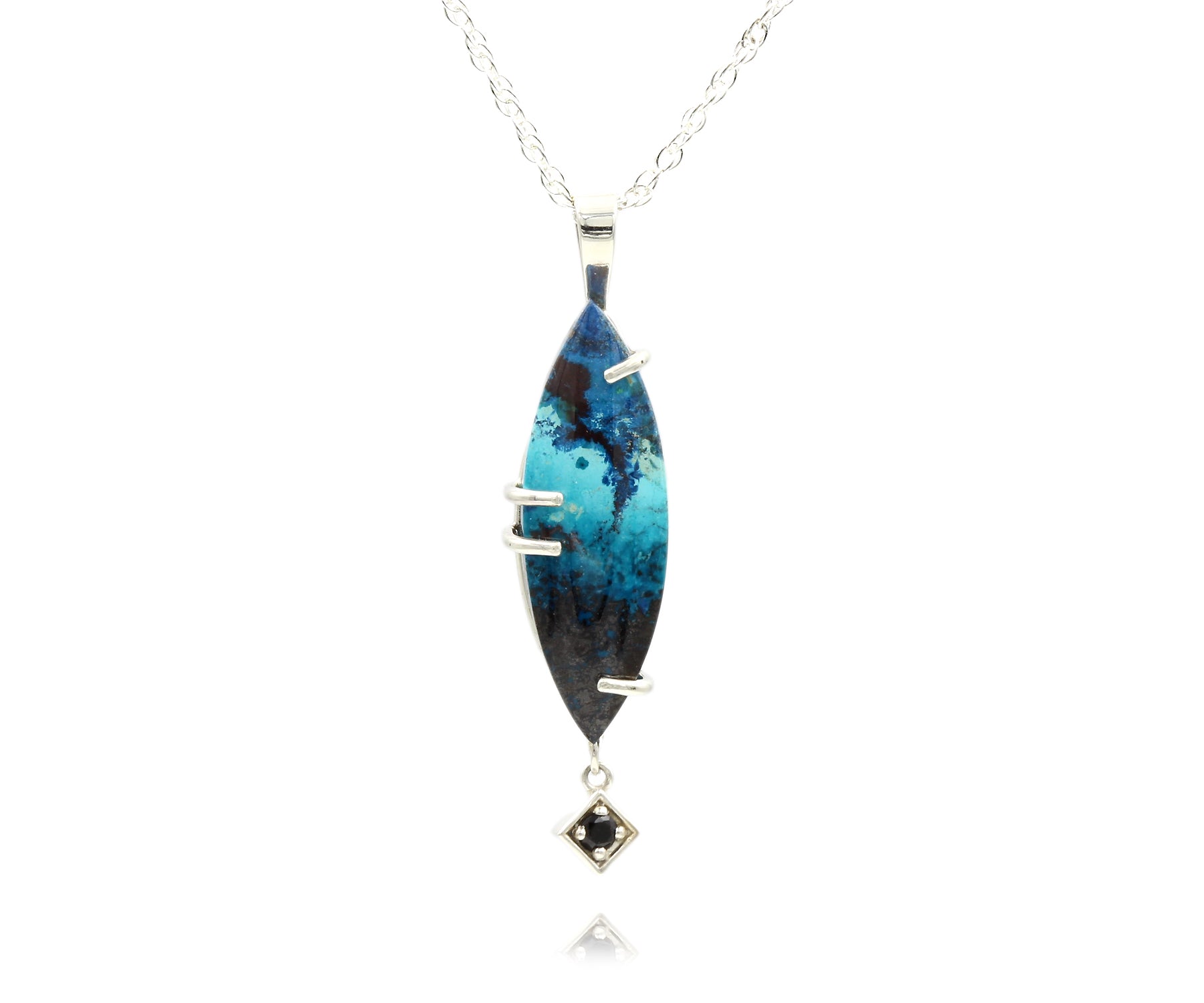 Marquise Dangle Chrysocolla Silver Necklace