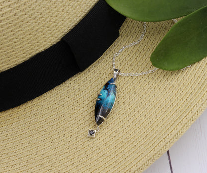 Marquise Dangle Chrysocolla Silver Necklace