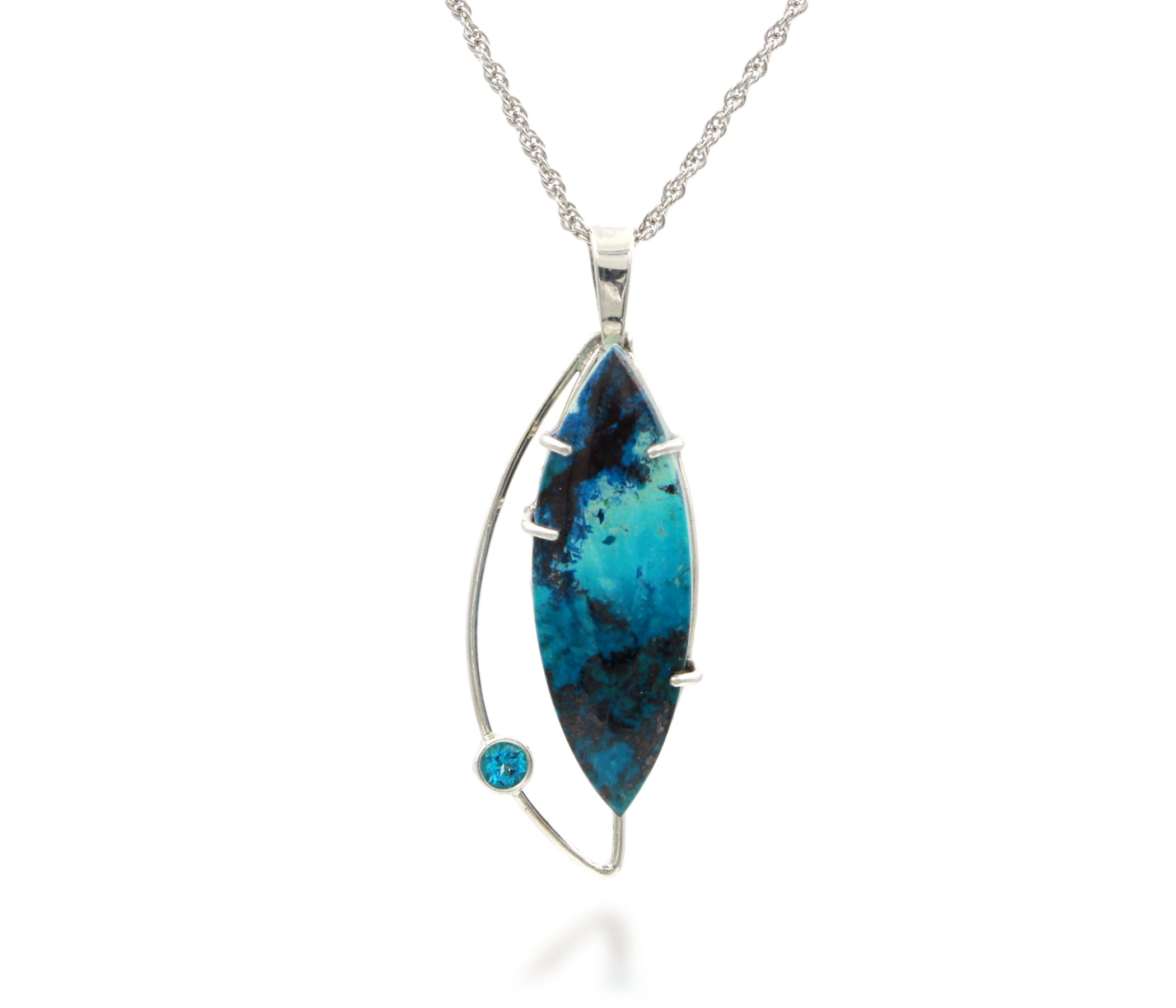 Modern Marquise Chrysocolla Topaz Silver Necklace