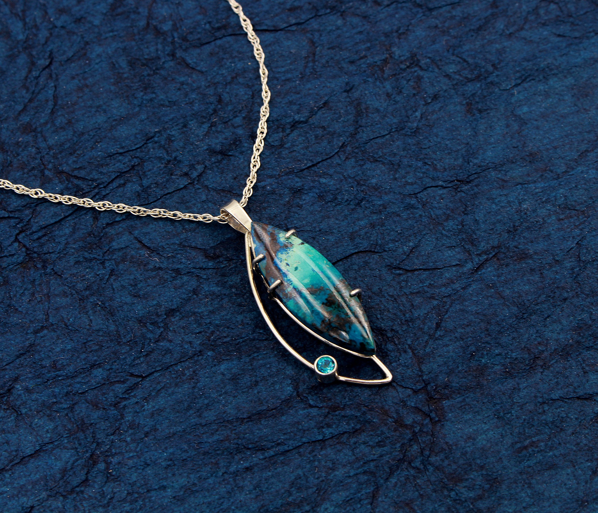 Modern Marquise Chrysocolla Topaz Silver Necklace