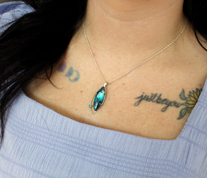 Modern Marquise Chrysocolla Topaz Silver Necklace