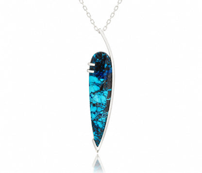 Modern Teardrop Chrysocolla Silver Necklace