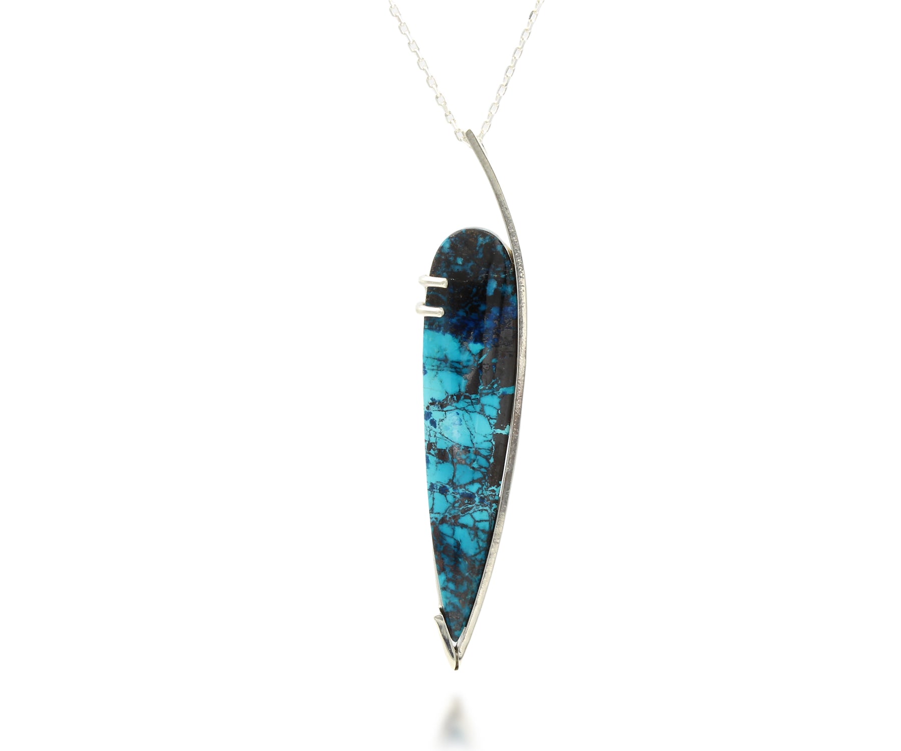 Modern Teardrop Chrysocolla Silver Necklace