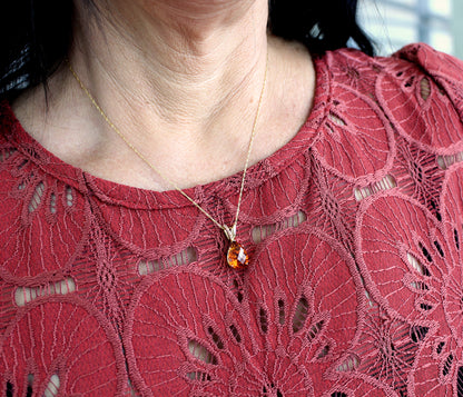 Fancy Cut Citrine Teardrop Diamond Gold Necklace