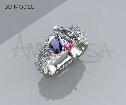 Cluster Three Stone Diamond Ring Redesign