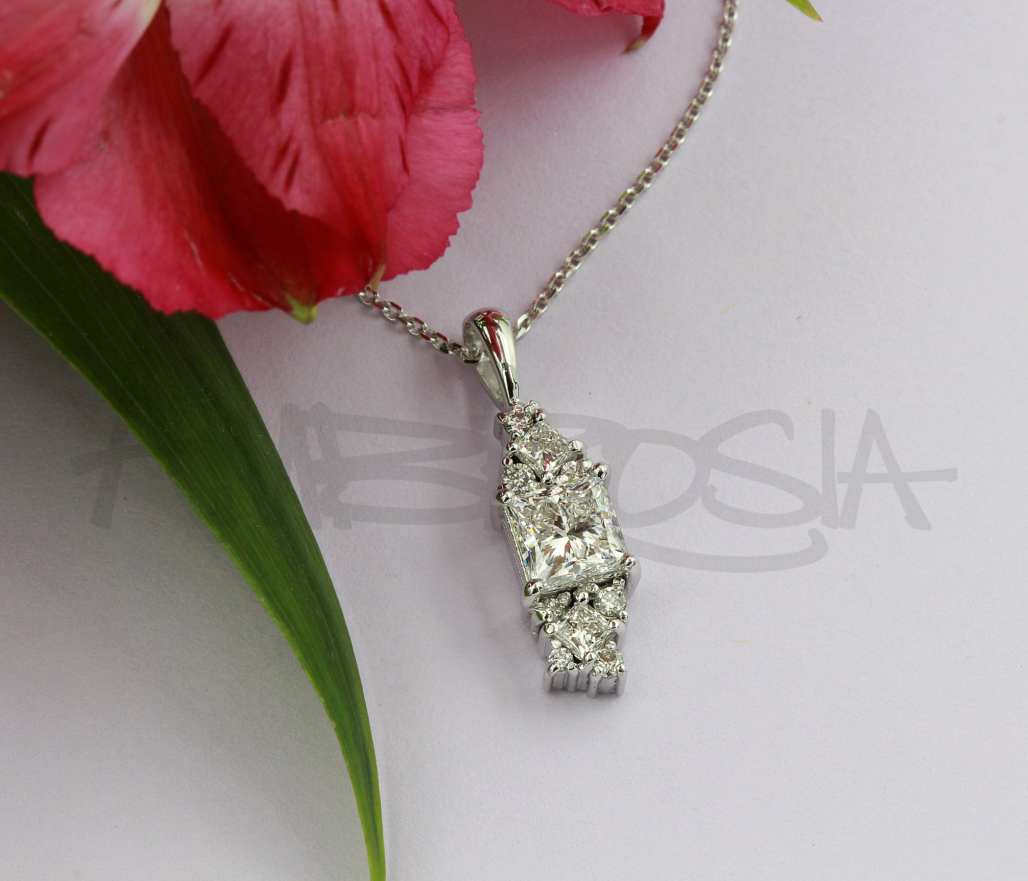Cluster Princess Diamond Necklace