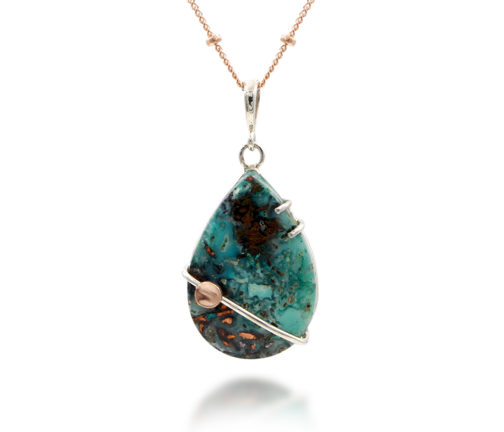 Teardrop Confetti Chrysocolla Rose Gold Dimple Necklace
