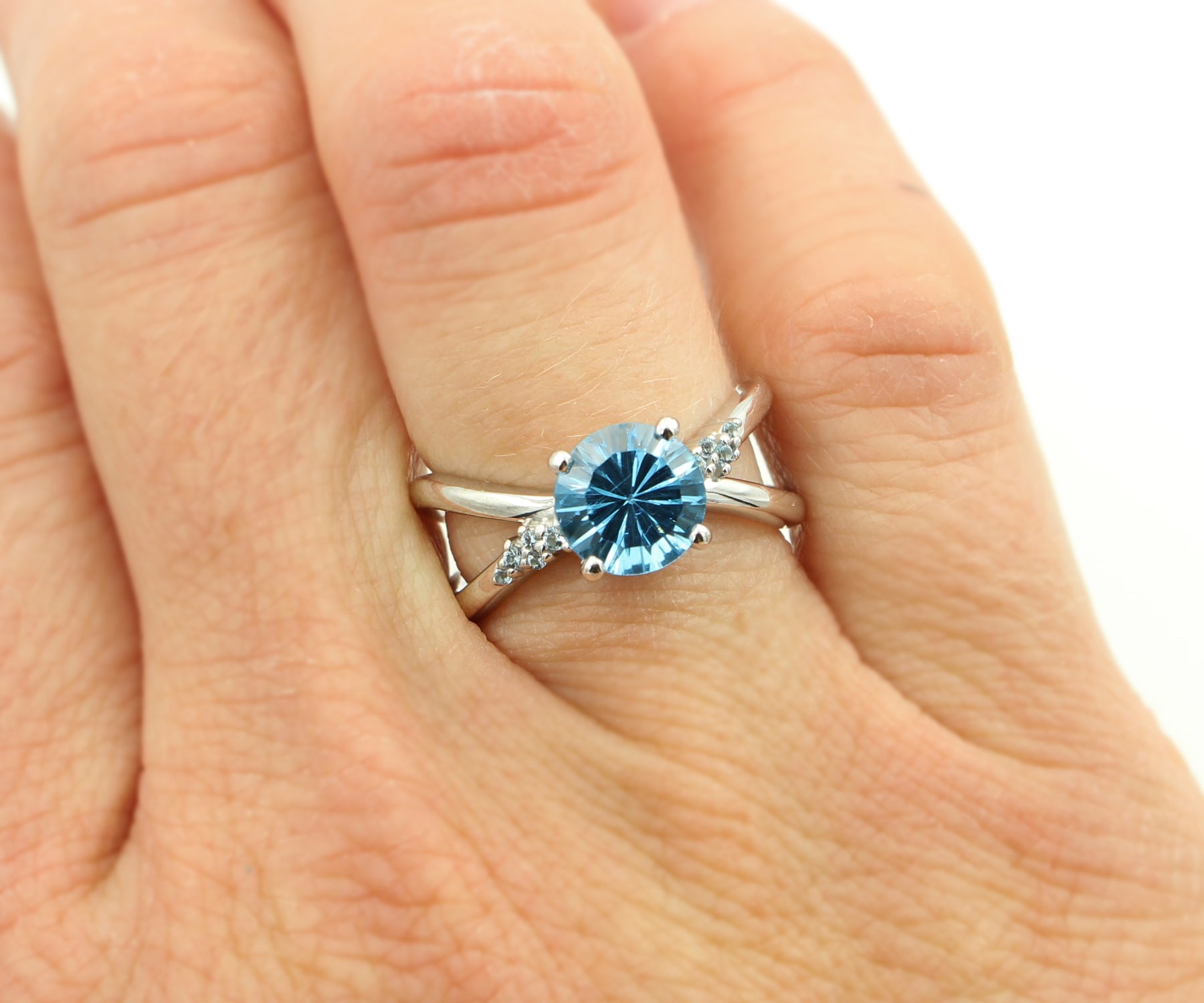 Criss Cross Starburst Blue Topaz Ring