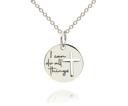 Mini I can Do All Things White Gold Necklace