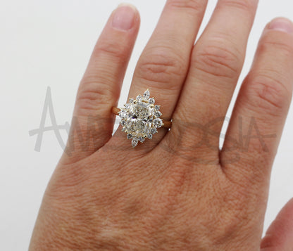 Elongated Cushion Starburst Halo Engagement Ring
