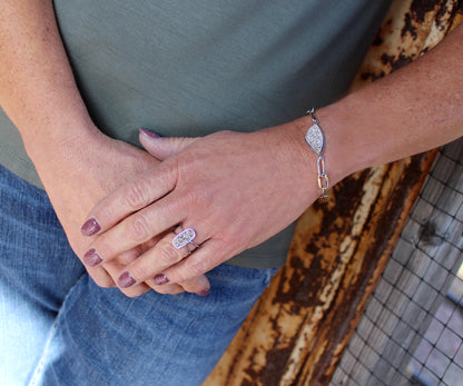 Criss Cross Rectangle Platinum Druzy Ring