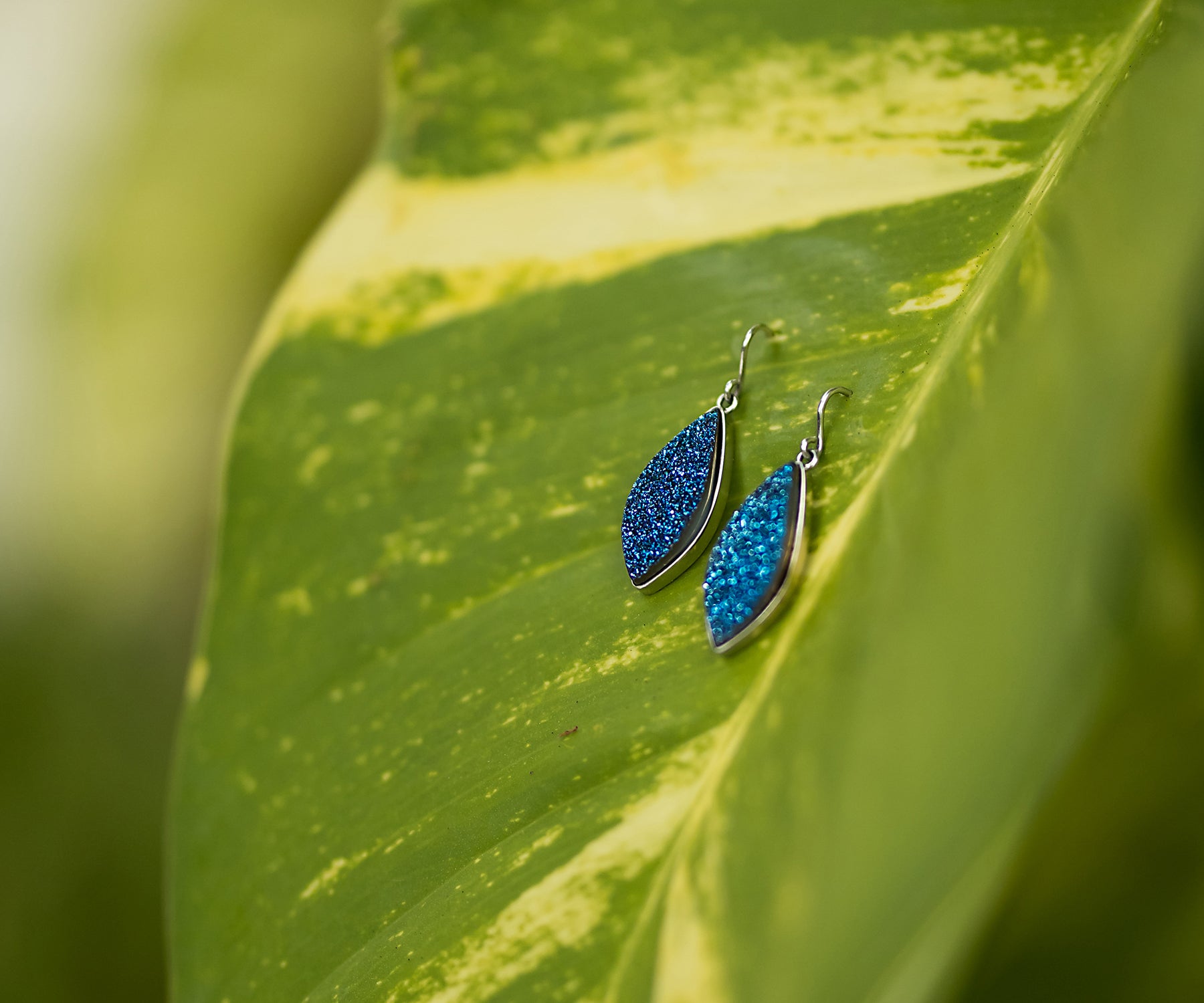 Large Marquise Blue Druzy Earrings