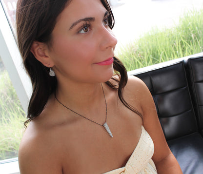 Large Elongated Triangle Platinum Druzy Necklace