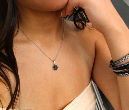 Small Round Black Druzy Necklace