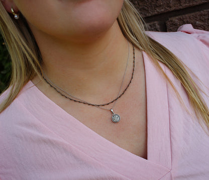 Small Round Platinum Druzy Necklace