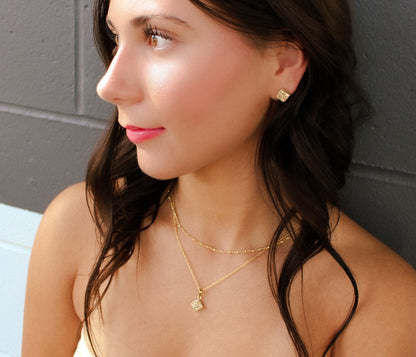 Small Square 18k Gold Druzy Necklace