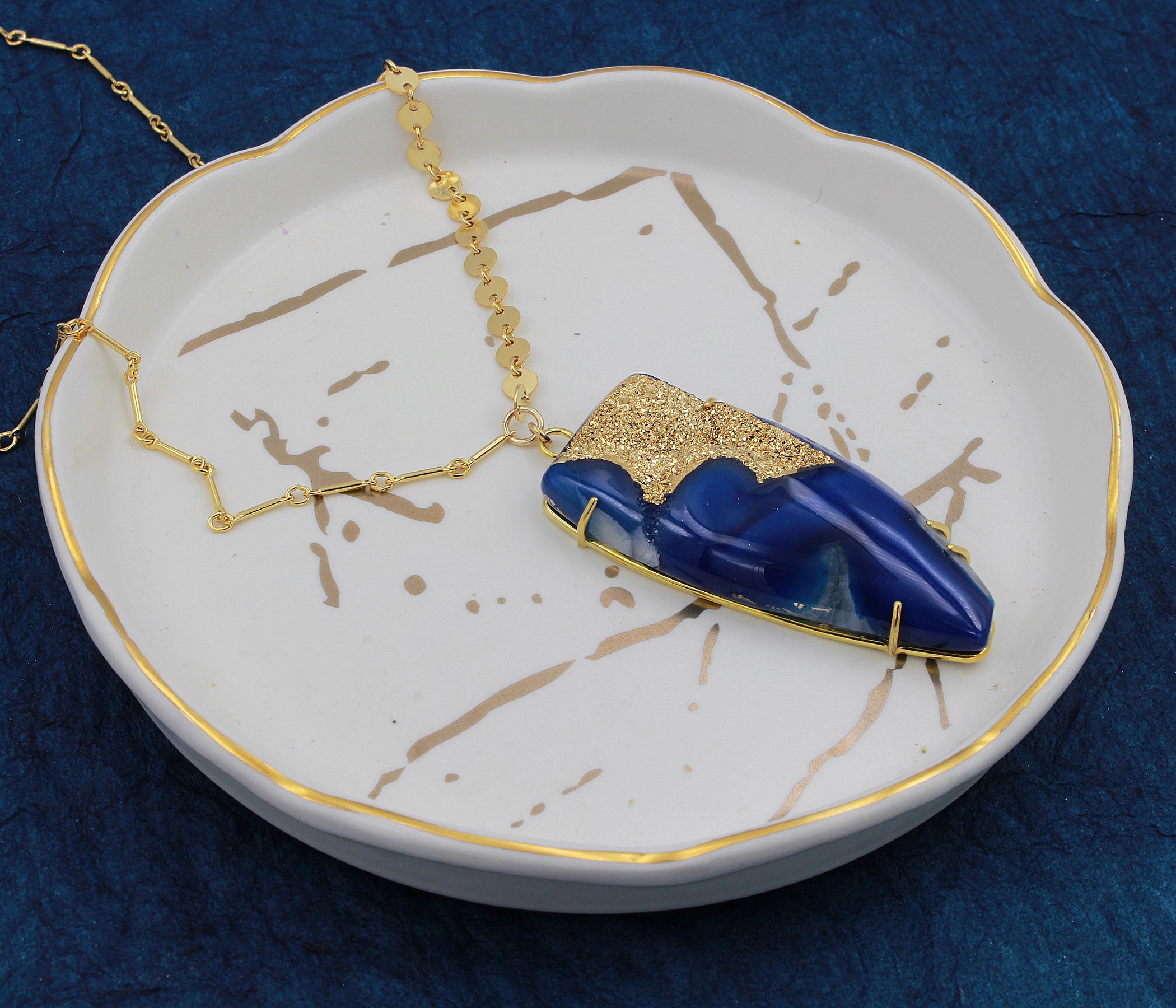 Dazzling Blue 18K Gold Druzy Necklace