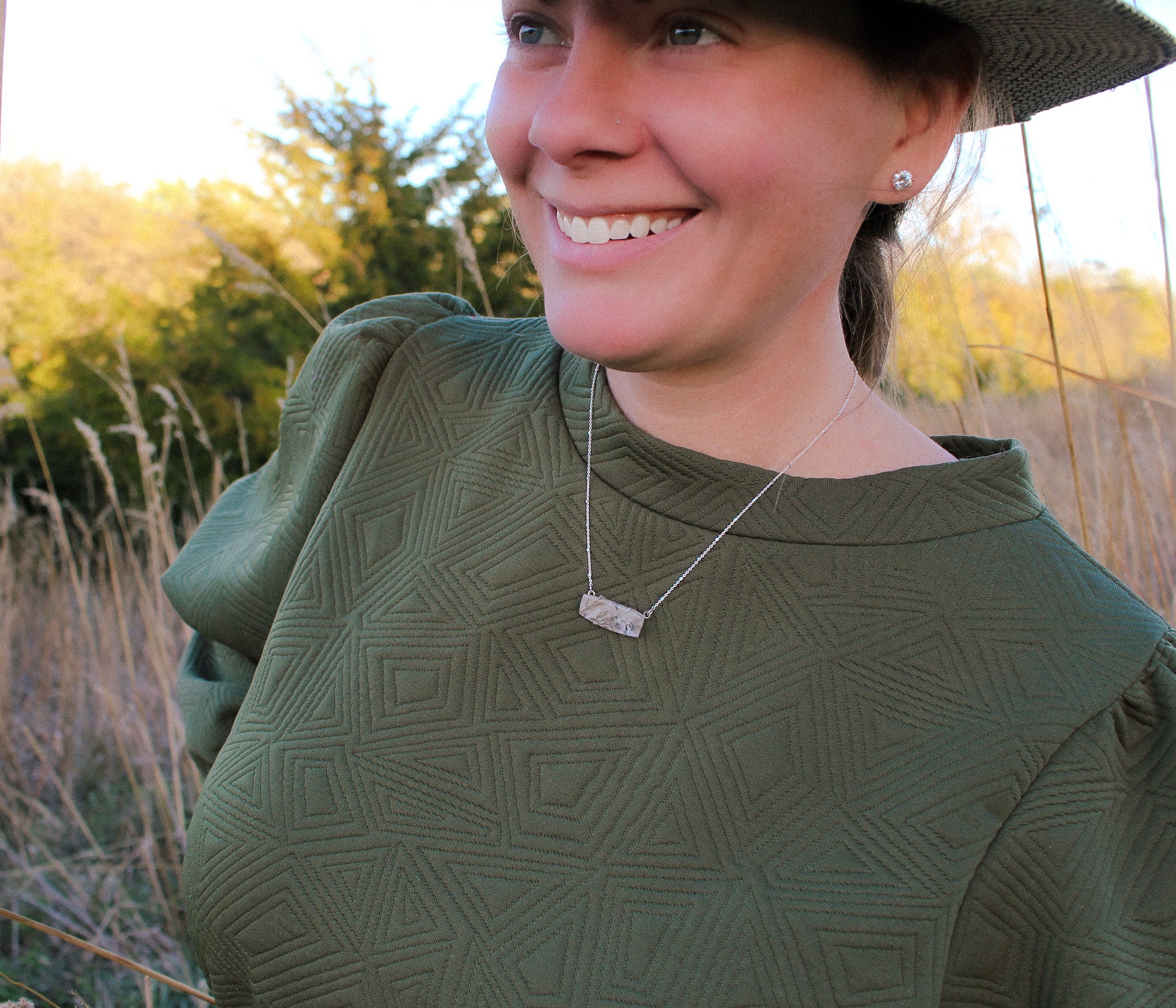 Dendritic Quartz Floral Rectangle Necklace