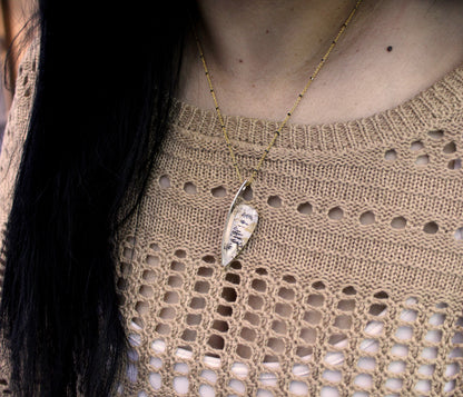 Dendritic Quartz Floral Offset Teardrop Gold Necklace