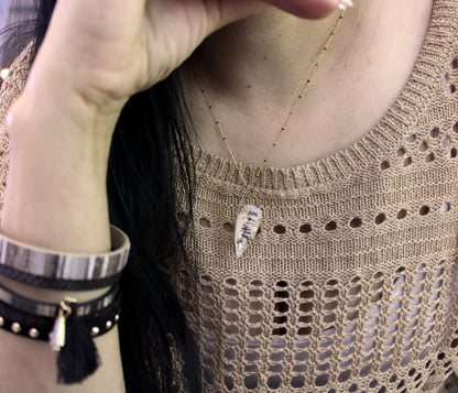 Dendritic Quartz Floral Offset Teardrop Gold Necklace