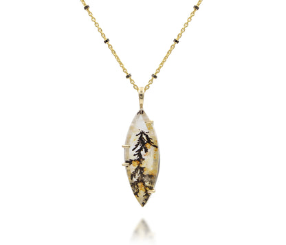 Dendritic Quartz Floral Marquise Gold Necklace